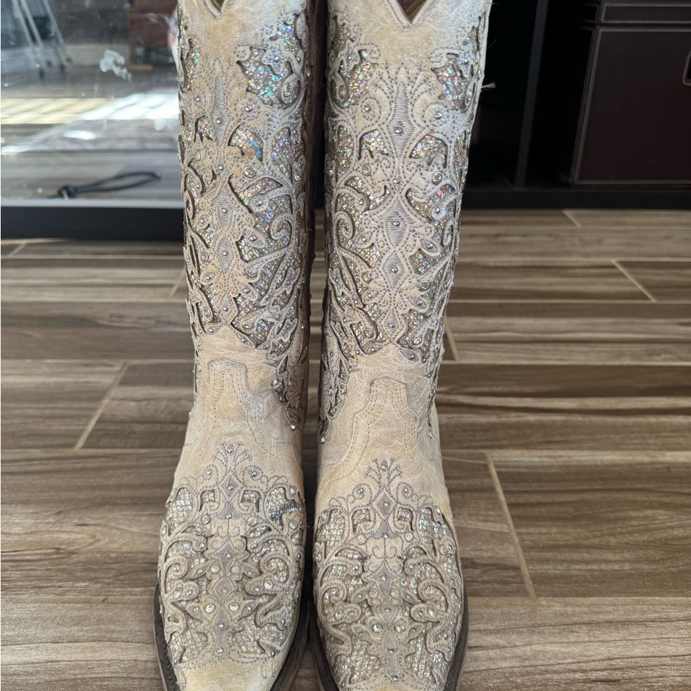 Corral Cream Embellished Heeled Boots